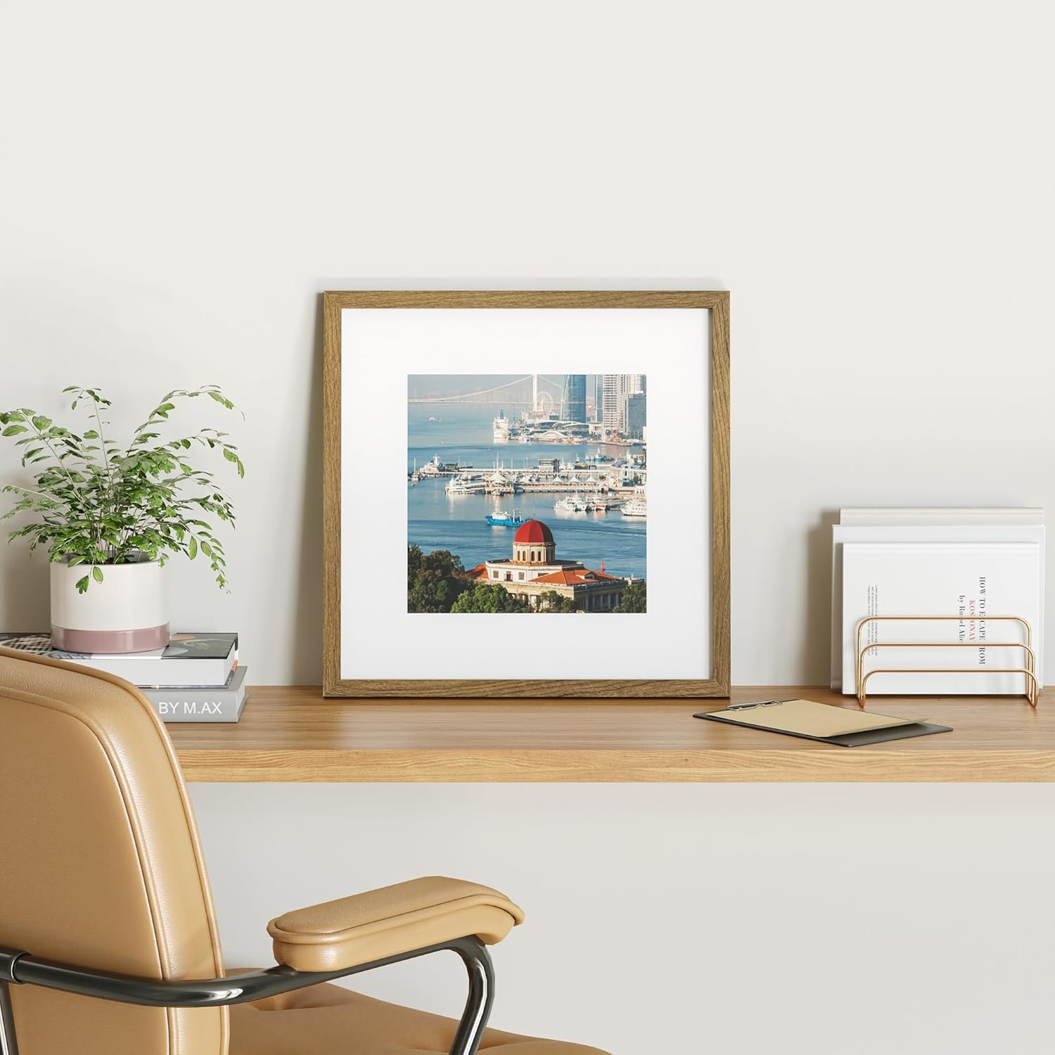 12x12 Picture Frame Set of 9, Display Pictures 8x8 with Mat or 12x12 without Mat, Multi Collage Gallery Square Photo Frames for Wall or Tabletop,Light Brown